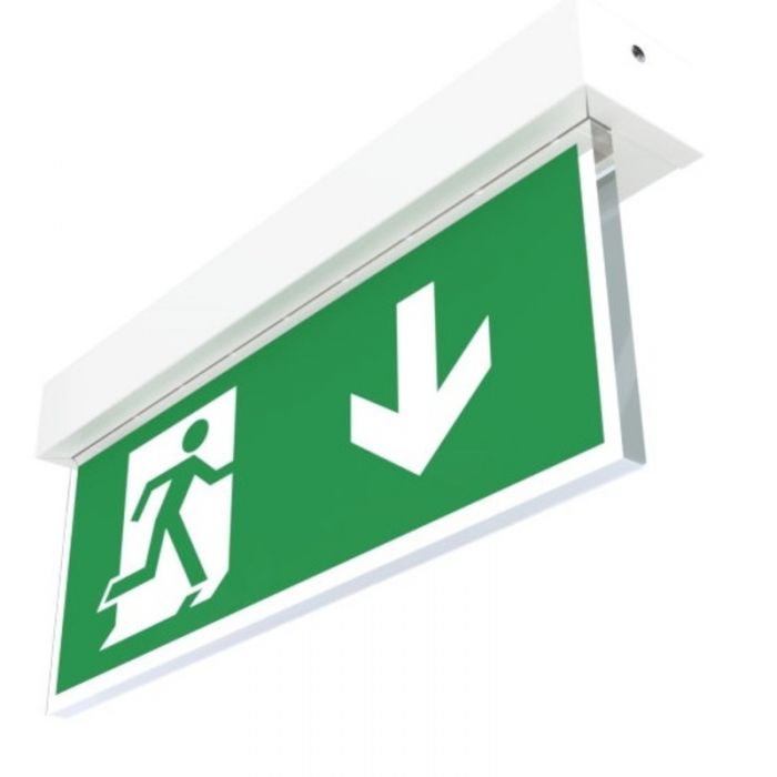 X Mpc White Led Mains Ceiling Mounted Exit Sign Down